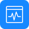 Health or system monitoring icon with heartbeat/pulse line in white on a blue background