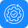 Settings or configuration gear icon in white on a blue background